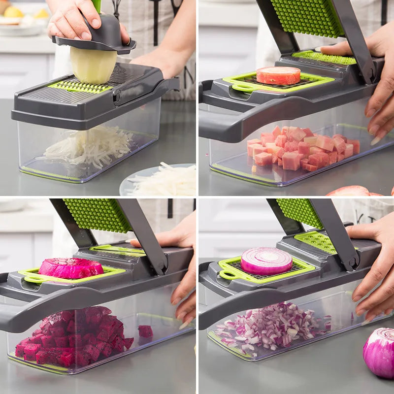 🔥 16-in-1 Vegetable Chopper – 8 Blades for Quick Slicing & Dicing