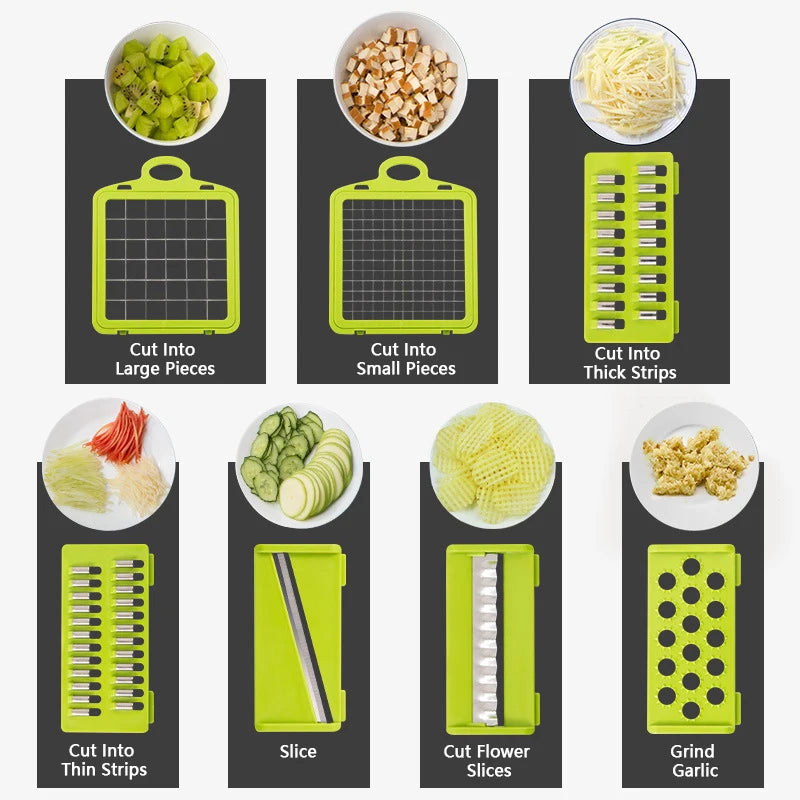 🔥 16-in-1 Vegetable Chopper – 8 Blades for Quick Slicing & Dicing